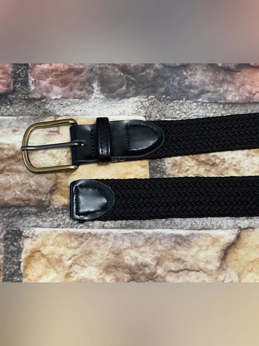 Leather Elastic Braided Woven Stretch Belt Two Tone Buckle Black Size XL 42-44
